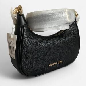 Michael Kors cora black mini zip pouchette leather bag